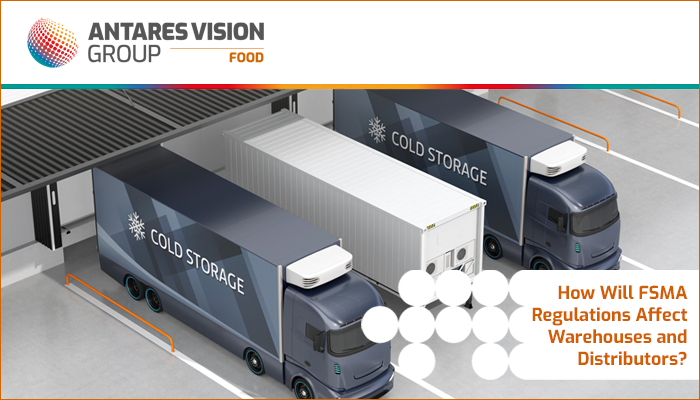 Ilustración de camiones frigoríficos fuera de un almacén para cumplir con los requisitos de almacén de la FSMA